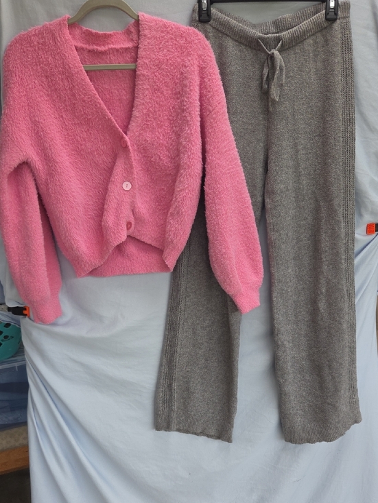 Auden Sweaters - Auden Gray Soft Lounge Pants XS & Pink  V-Neck Cardigan Sm